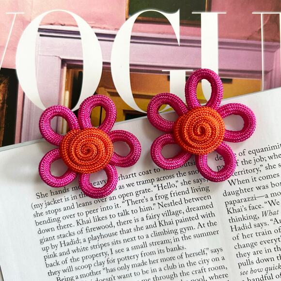 Vintage Floral Power Large Clip-On Earrings - Picture 1 of 4